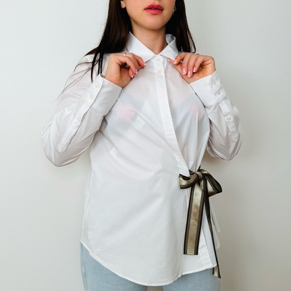 Marella sport long sleeve wrap poplin blouse shirt tie waist - Picture 4 of 11